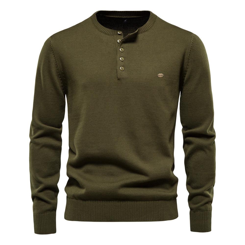 New Autumn and Winter Men's Solid Color Henry Collar Pullover Knit Sweater