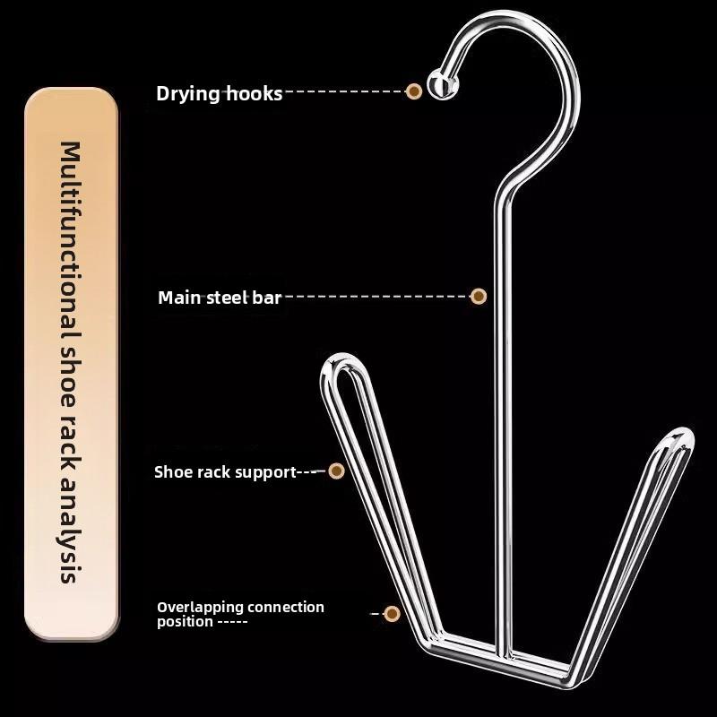 Edelstahl Verdickt und Verdickt Schuh-Trockenständer, Multifunktionaler Haken Schuh-Trockenständer, Winddichter Trockenständer für Zuhause Balkon