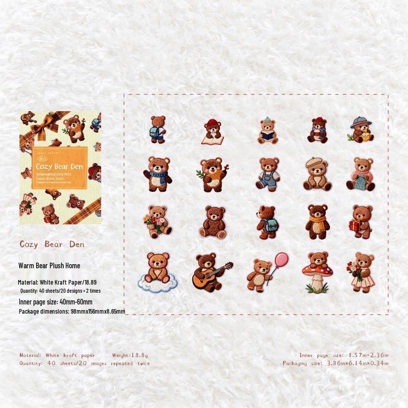 40-Sheet Cute Pet Fabric Embroidered Animal Stickers - Sugar Poem Series
