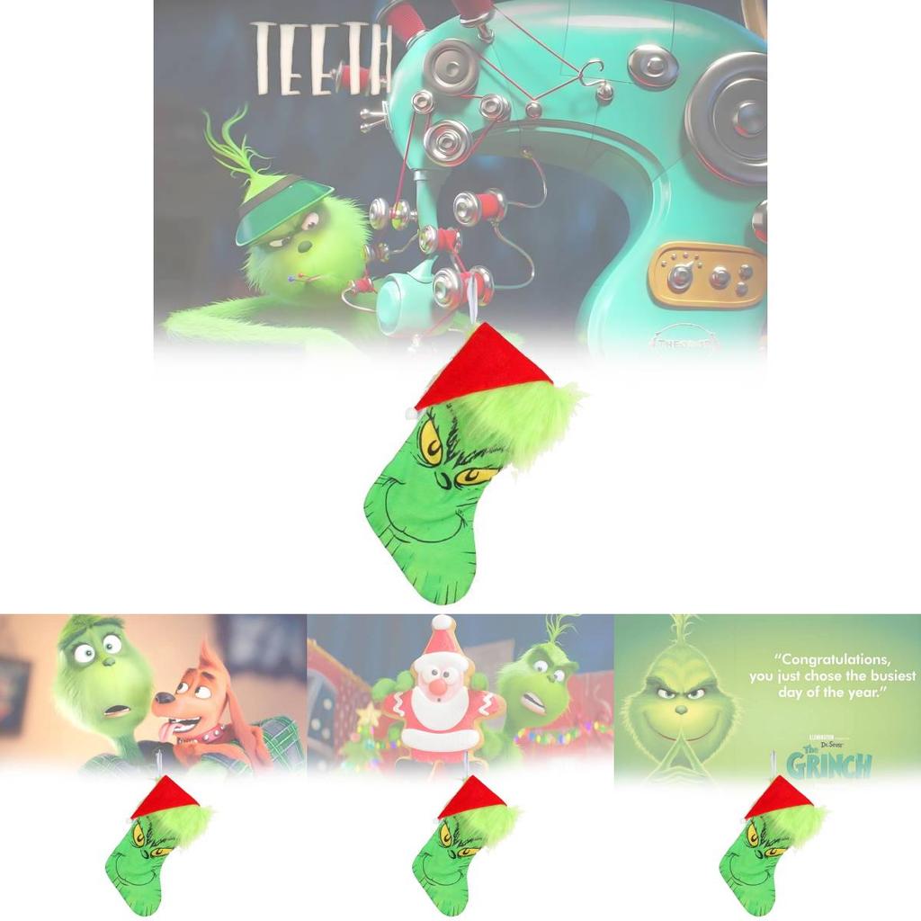 Grinch Green Christmas Stocking Adorable Plush Glow In The Dark Candy Bag Decoration