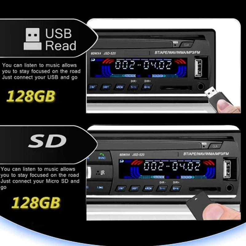 Autoradio Bluetooth 12V Radio FM Lettore audio MP3 USB SD AUX Elettronica per auto Subwoofer In-Dash 1 DIN Autoradio