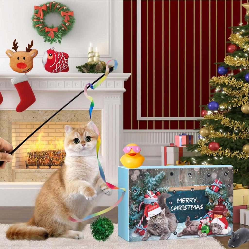 Cat Toy Advent Calendar 2025 Christmas Countdown Calendar 24 Days Kitten Toys Holiday Gift for Indoor Cats Boredom Relief