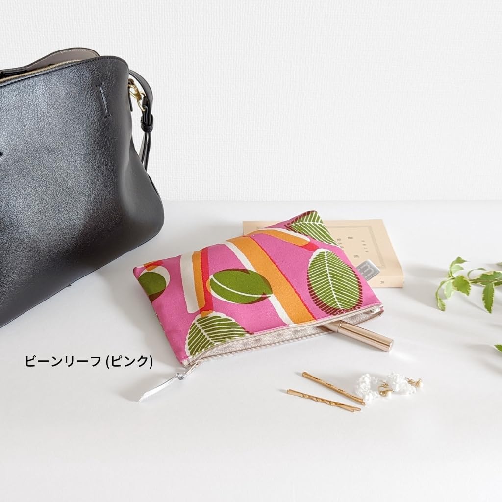 minimynimo Flat Made in Nordic Orange Leaf Pouch, Japan, Pattern, Small, Fabric, 20cm, (Spade Brown)