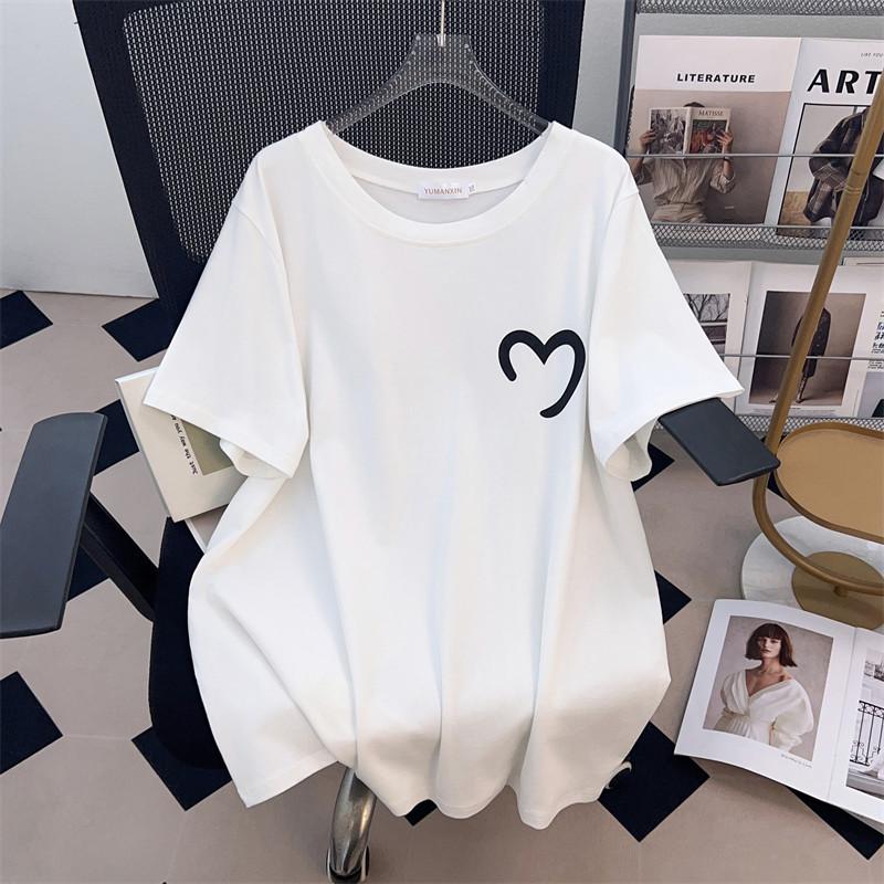 Women's Plus Size Slimming Mid-Length Round Neck Short-Sleeve T-Shirt (200/300/350 Jin)