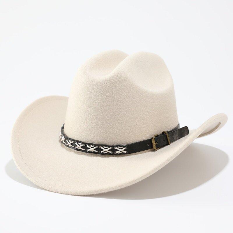 Autumn and Winter Men and Women Retro Ethnic Style Woolen One-word Top Cowboy Hat Big-brimmed Top Hat Jazz Hat