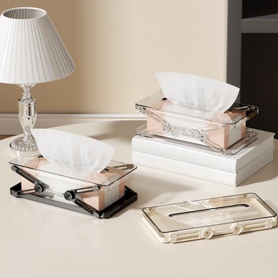 Clear Tissue Box Holder Spring-loaded Tissue Dispenser Transparent Desktop Tissue Box Cover for Home Office Bathroom Car