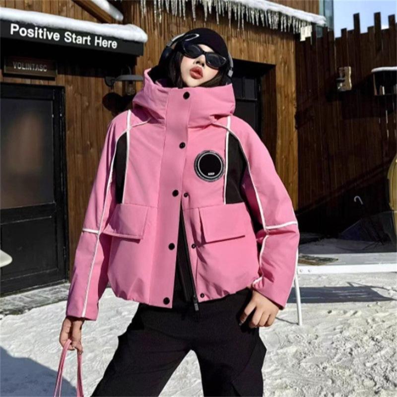 Winter new trendy brand contrasting color down jacket women's short hooded thickened warm white duck down jacket