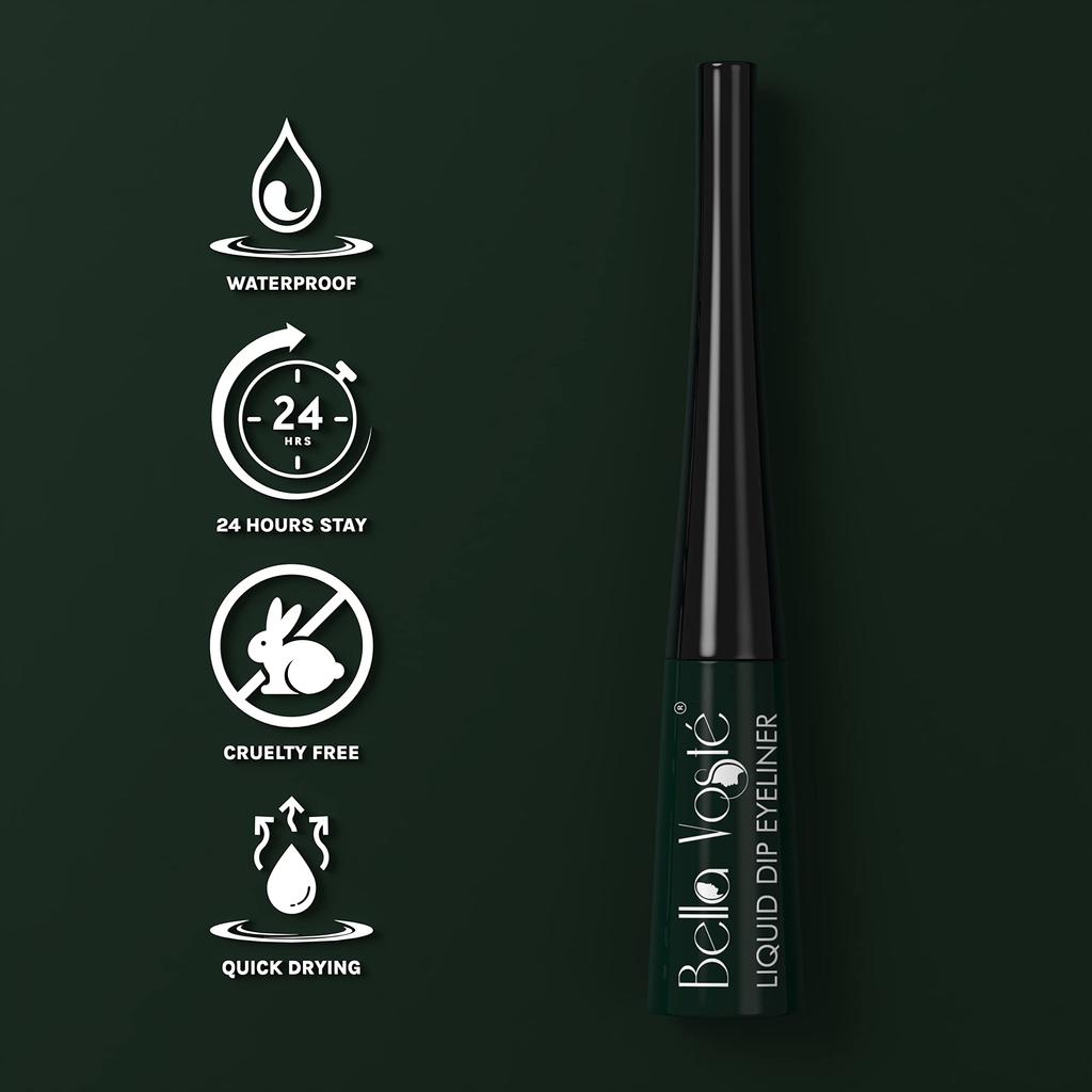 Bella Voste Vloeibare Eyeliner | 24 Uur Lang Blijvend | Makkelijk Aan te Brengen | Waterdicht | Vlekbestendig | Geen Transfer | Dierproefvrij | Gemaakt in India | Glazed G