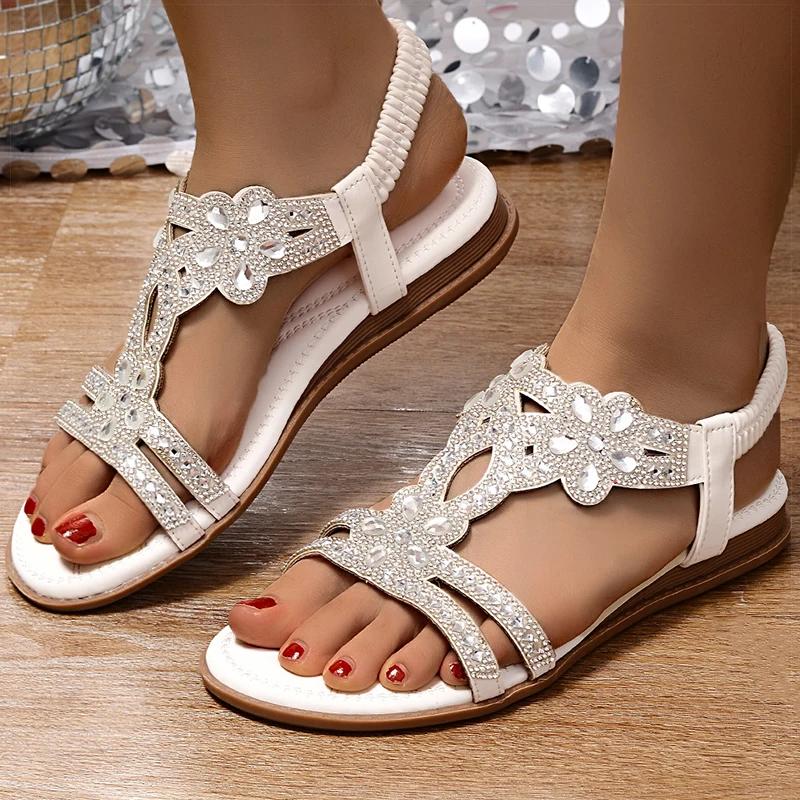Women's Sandals Bling Bling Crystal Sandals Summer 2025 New Shoes For Women Low Heels Flat Sandalias Mujer Footwear Summer Shoes
