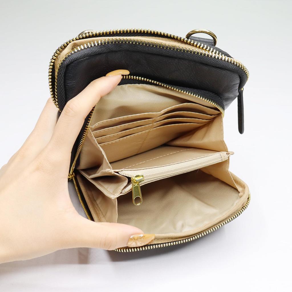 Reconni Women's Genuine Leather Shoulder Bag, Crossbody, Vertical, with Wallet and Pochette Function (Camel)