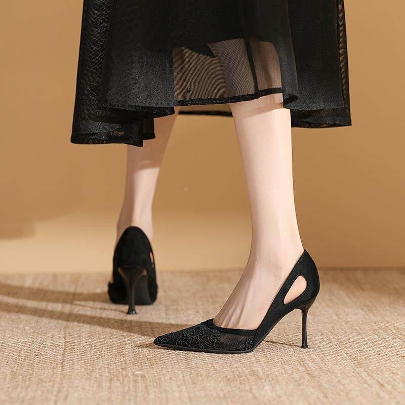 

Versatile Fashion Pointed Toe Women s Single Shoes Summer New Shallow Stiletto Heel Cutout Women s High Heels 35 чёрный