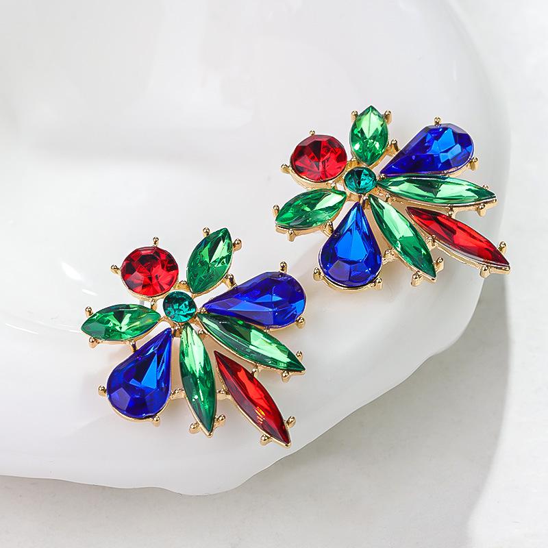 Boucles d'oreilles pendantes Zircon Fleur Colorée pour Femmes, Boucles d'oreilles pendantes Statement pour Fête & Usage Quotidien