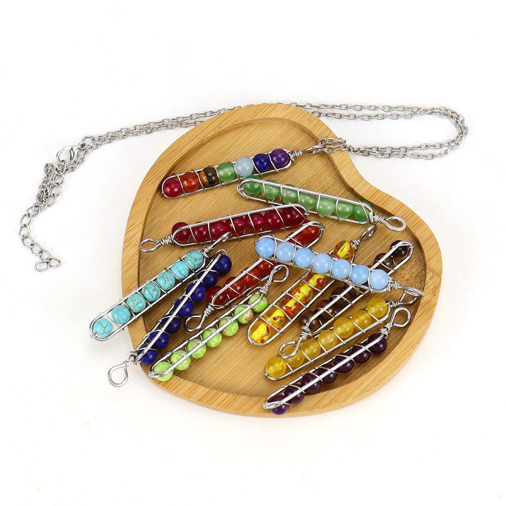 Hand-Wound Colorful Beaded Crystal Agate U-Shaped Pendant Necklace N122