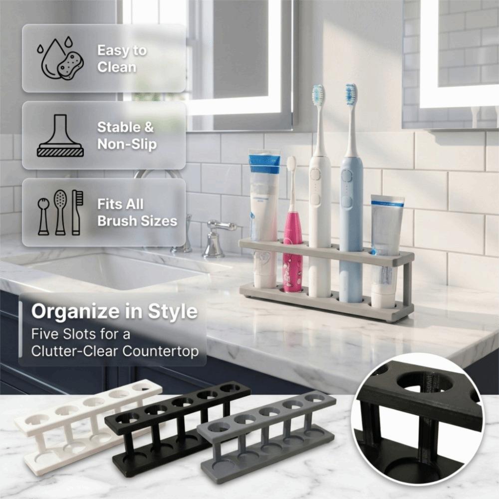 No Drilling Toothbrush Holder Multi-Slot Design Storage Rack Pencil Holder Bathroom Countertop