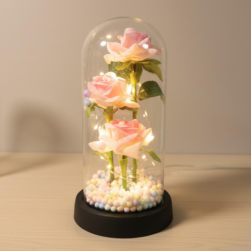 Simulation Eternal Flower Rose Bouquet Glass Cover Qixi Festival Valentine's Day Mother's Day Christmas Gift Box Finished Product