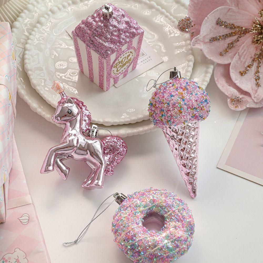Merry Christmas Pink Hanging Cartoon Christmas Hanging INS 3D Christmas Tree Decoration Pendant Festival Window Display Decor