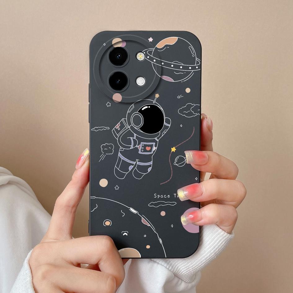 Phone Cover For Vivo Y200i Y38 Y28 T3x Bumper Lovely Pilot Astronaut Case Camera Protection Matte Liquid Soft Silicone Anti Drop Housing For Vivo Capa
