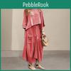 Pcsset Women 2 Top Skirt Suit Round Neck Three Quarter Sleeve Slant Hem