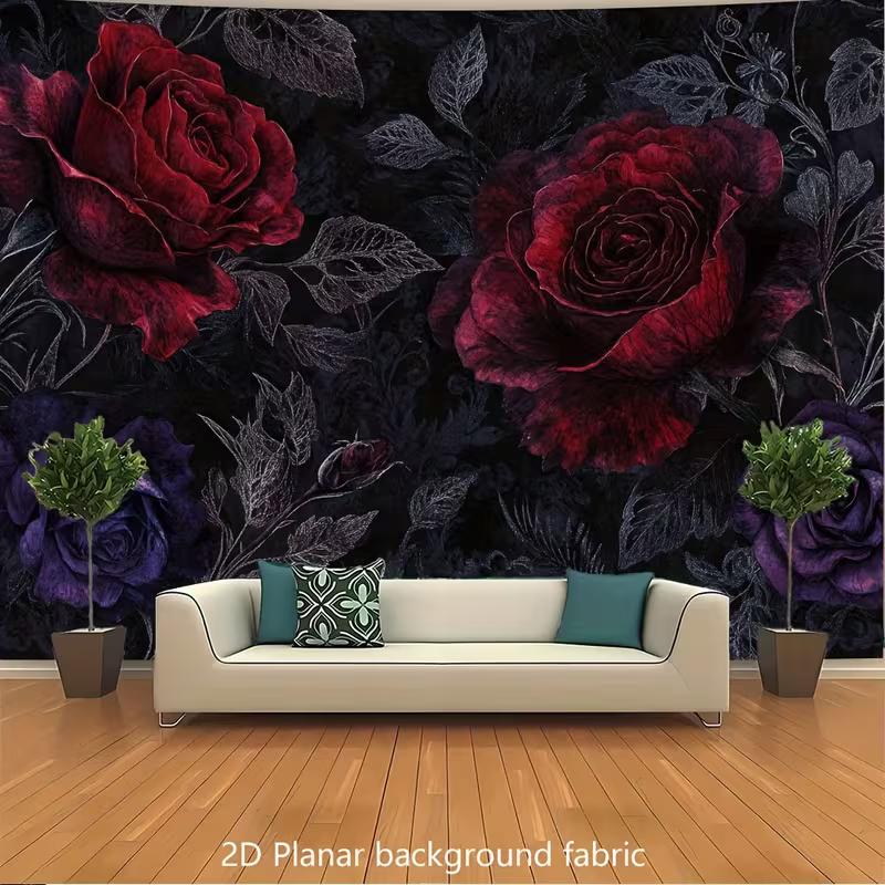 

2D Black Background with Burgundy Roses Backdrop Moody Floral Wall Party Photo Booth Background 47.2x31.5inch/120*80cm