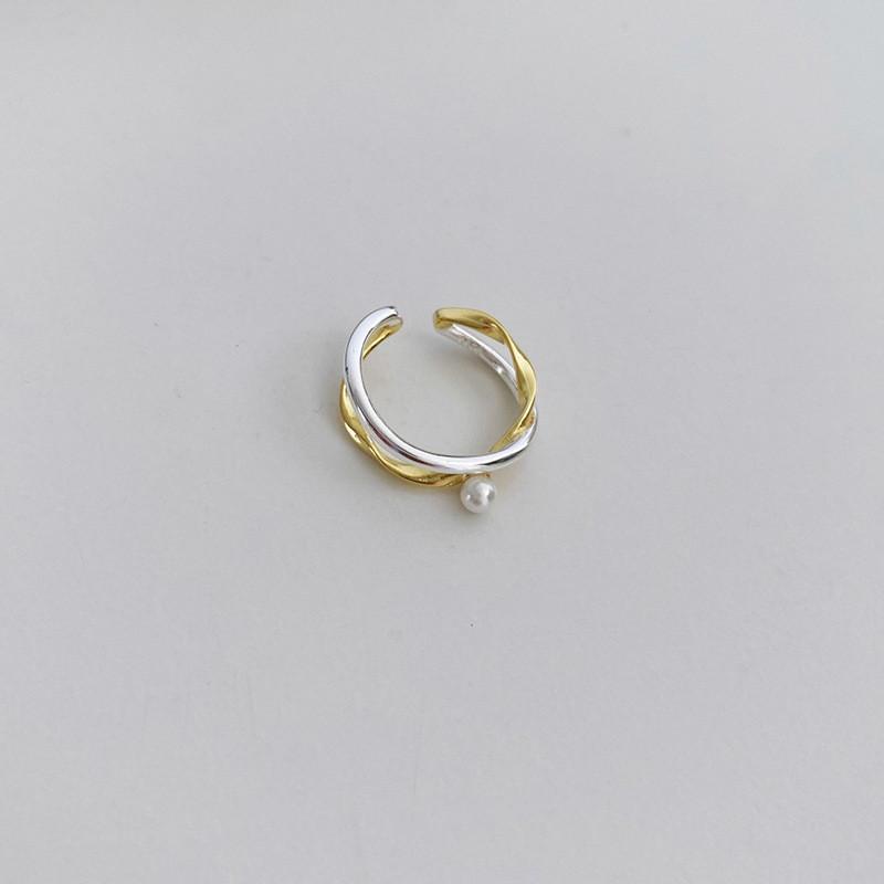 Minimalist Copper Chic Geometric Ring With Crossed Design And Pearl Accent Women For