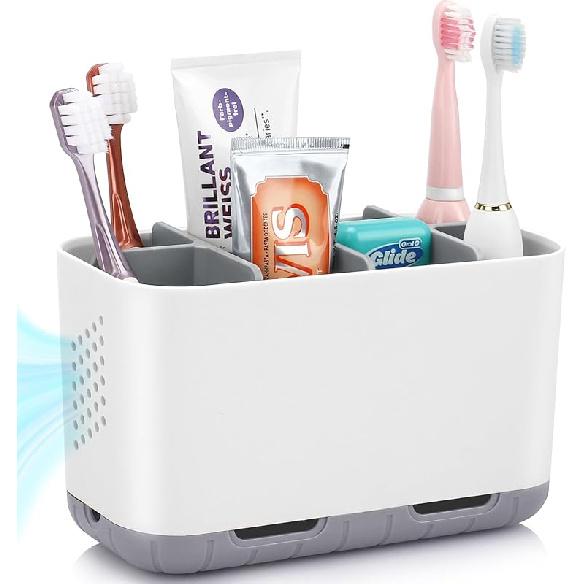 Boperzi Toothbrush and Toothpaste Holder Drainage for Bathroom Countertop with Adjustable Dividers, Large Toothpaste Caddy Organizer Storage Rustic