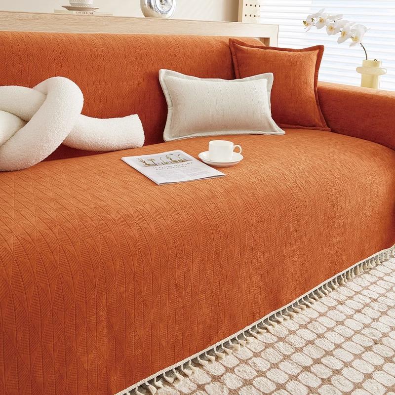 Chenille Sofa Cover for All Seasons, Full Cover Sofa Release Ins Style Simple Sofa Cover Cloth Solid Color Sofa Cushion Blanket