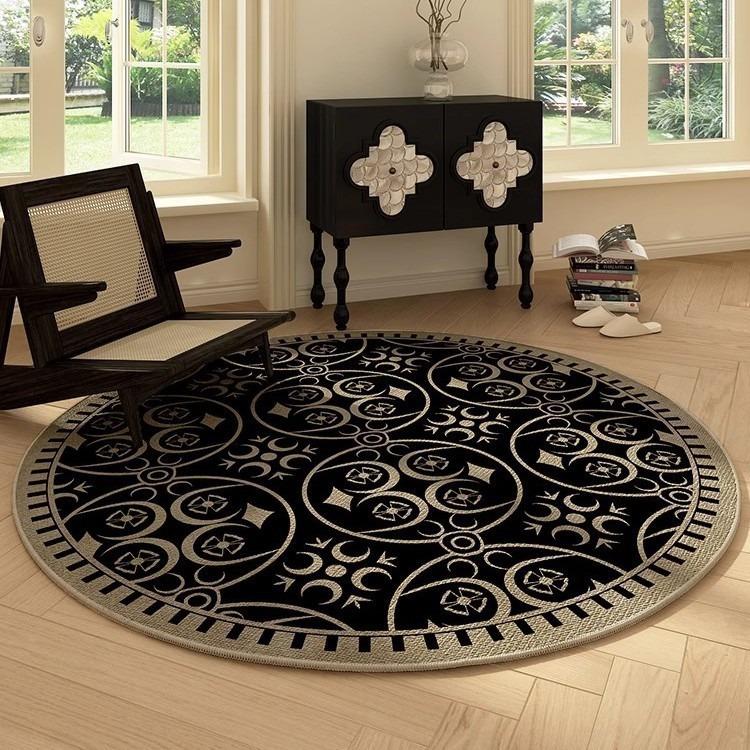 Tappeto Soggiorno Rotondo Francese Casa Facile da Pulire Tappeto in Velluto di Cristallo Alto Senso Camera da Letto Tavolo e Sedia Tappeto Decorativo