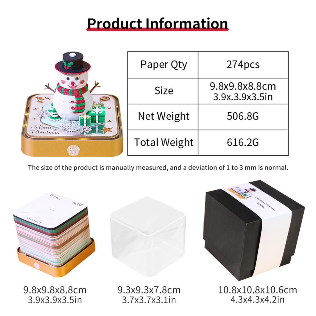 Schreibtisch-Uhr Kalender 2026 Schreibtischkalender Mit Licht 3D Abreißkalender Papier Schnitzkunst Notizblock Notizbuch Weihnachten