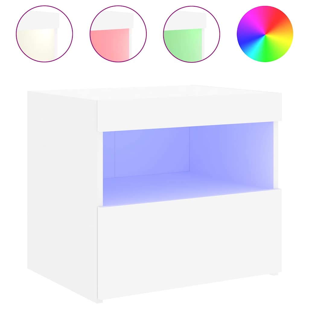 Vidaxl Szafka Nocna Z Oświetleniem Led, Biała, 50X40X45 Cm