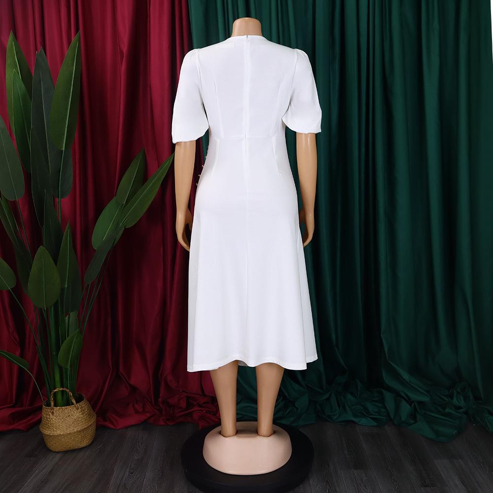 Women's Fashion Summer Spring Solid Color Print Short Sleeve O-Neck High Waist Casual Dresses