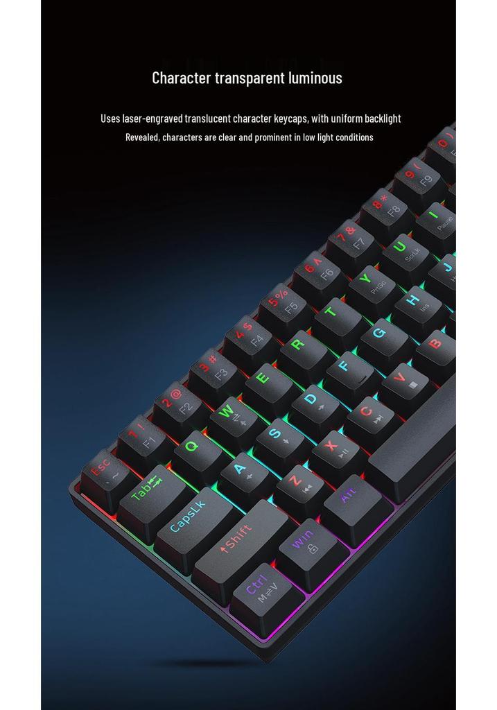 Key Sheng G61 Wired Mechanical Keyboard, 61-Key, Blue Switch, LED Colorful Backlight, Type-C, Gaming.