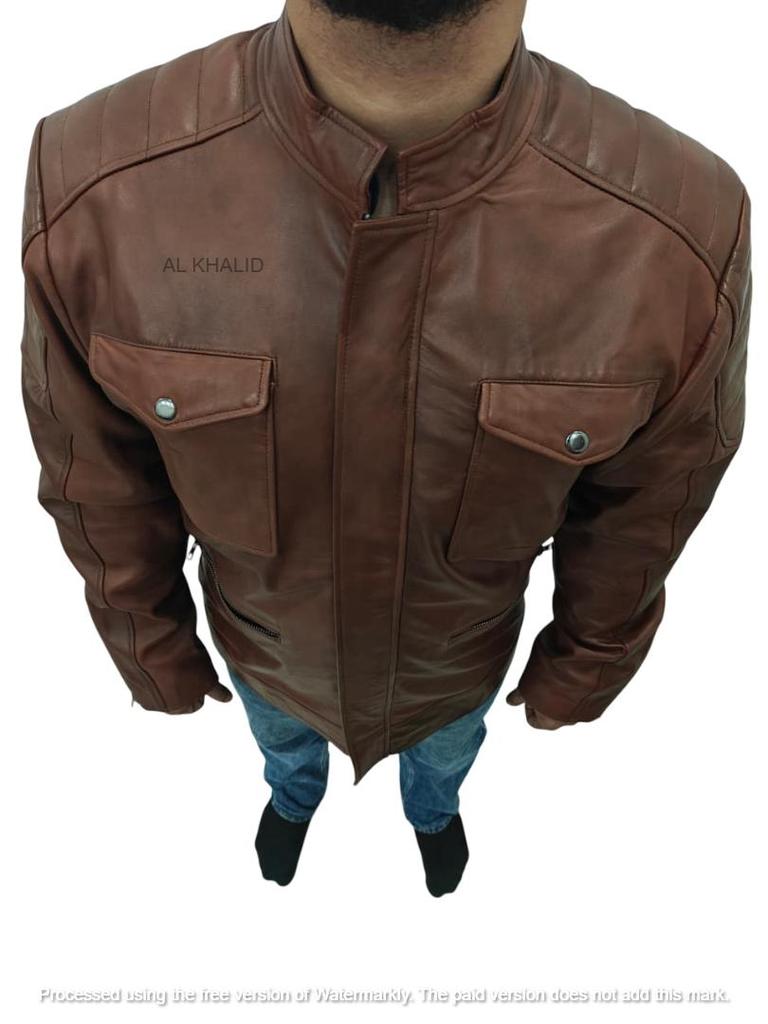 Handmade Men's Jacket Lambskin Brown Leather Racer Quilted Designer Biker Soft