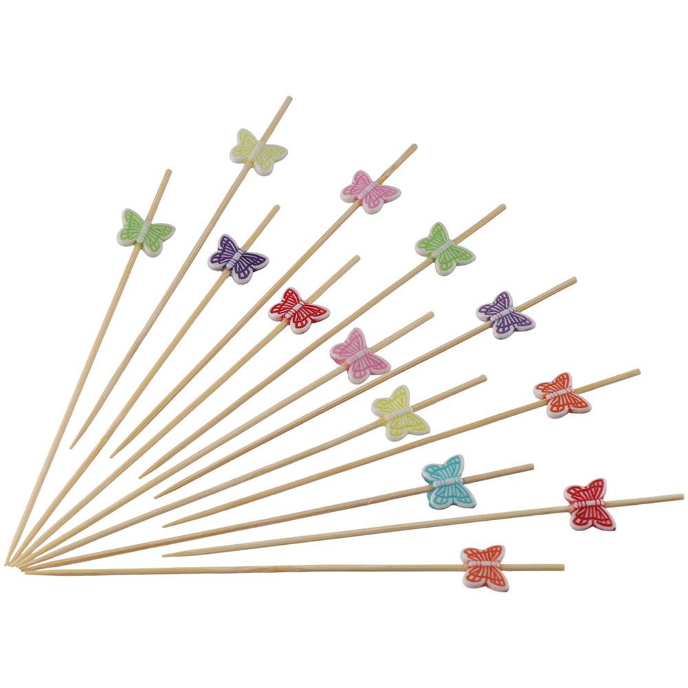 300 pcs Disposable Fruit Swab 4.7 Inch Cocktail Pick Durable Bamboo Butterfly Fruit Skewer  Fruit