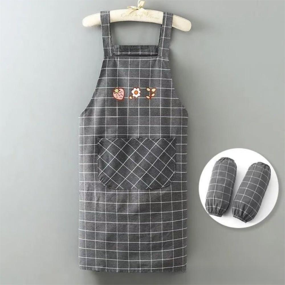 Comfortable Adjustable Cotton Apron with Pocket Waterproof Cooking Apron Breathable Oil Proof Bib Apron Kitchen