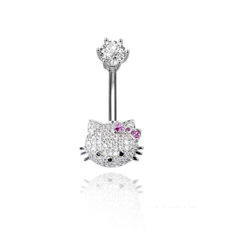 Cartoon Cute Hello Kitty Shiny Zircon Belly Button Ring For Women Sexy Body Jewelry Navel Piercing Beach Party Accessories Gift