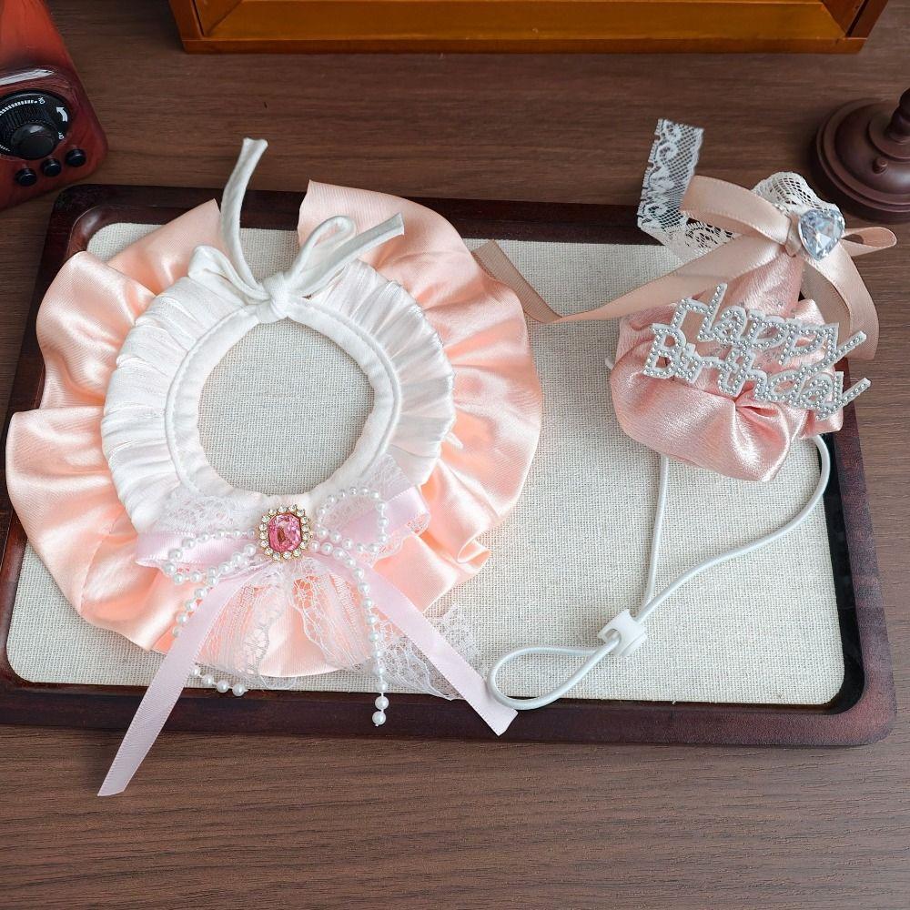 Rhinestone Pet Birthday Hat Scarf Set Cute Cat Princess Hat Pet Birthday Party