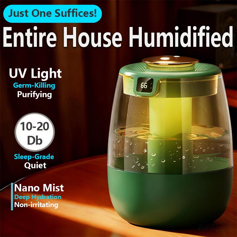 Air Humidifier, Compact Ultrasonic, High Mist Output, Adjustable Mist Intensity, UV Germicidal Lamp