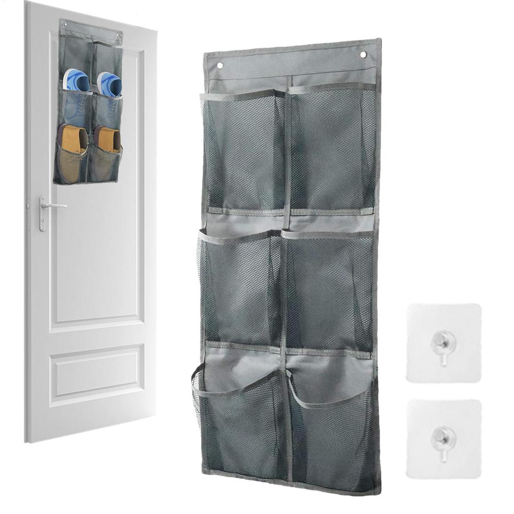 Wall-Mounted Storage Bag 6 Grids Mesh Closet Shoe Holder Door Hangable Storage Basket Closet Storage Pockets Shoe Holder