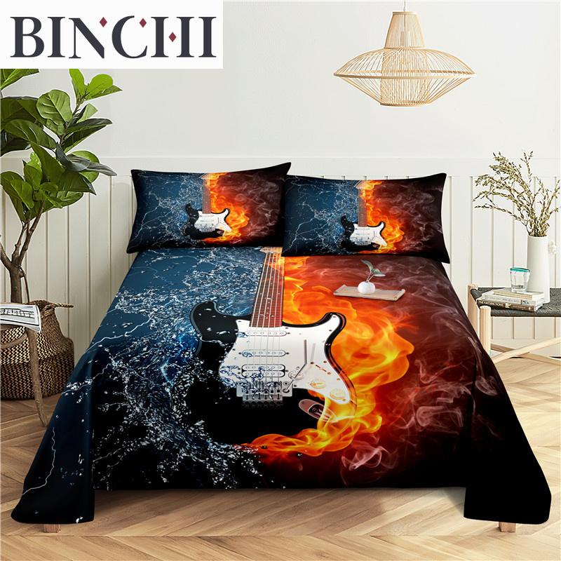 Notenblatt-Set Klaviertastatur Aufgedrucktes Bettlaken mit Kissenbezug Weiche Polyester-Bettwäsche für Musikliebhaber