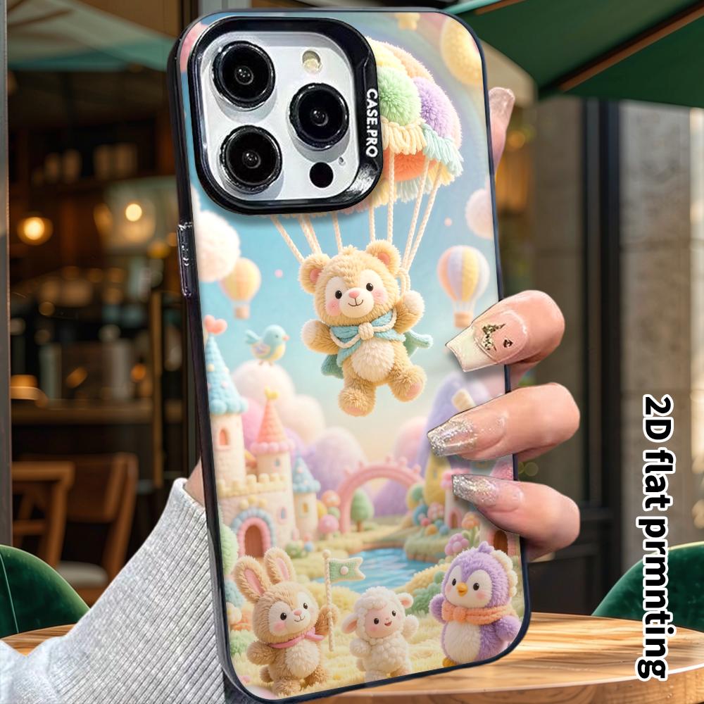 Phone Case: 2D flat, fits iPhone 18, 17, 16, 15, 14, 13, 12Pro protective case, hot air balloon teddy bear, perfect Christmas and Halloween holiday gi