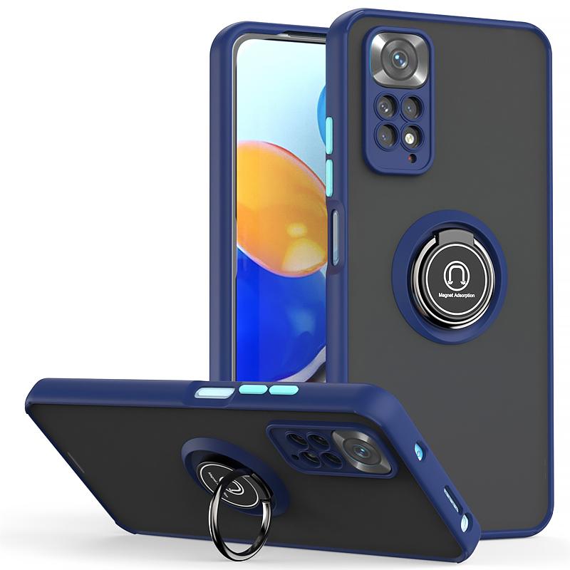 Shockproof PC Matte Armor Case For Xiaomi Redmi Note 11 11S 11E 11Pro 4G 5G Car Magnetic Ring Holder Cover for Redmi Note11 Pro