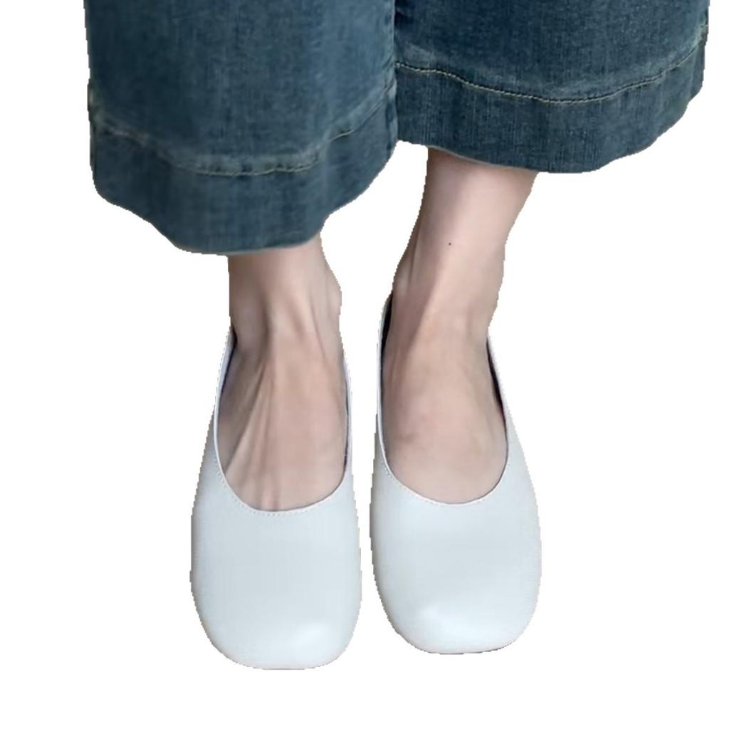 Shallow Soft-soled Flat-soled Low-heeled Grandma Shoes 2025 Spring and Autumn New Doudou Shoes One-pedal Soft Leather Single Shoes Work Shoes