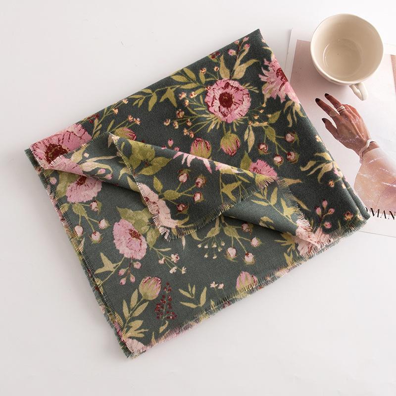 Cross Border Winter Elegant Light Luxury Imitation Cashmere Scarf Women's Fashion Commuter Floral Neck Protection Cold Shawl