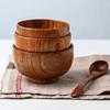 High Quality Eco-friendly Solid Round Wooden Bowl Polished Multi-Functional For Salad Fruits Soup Rice Kitchen Utensil