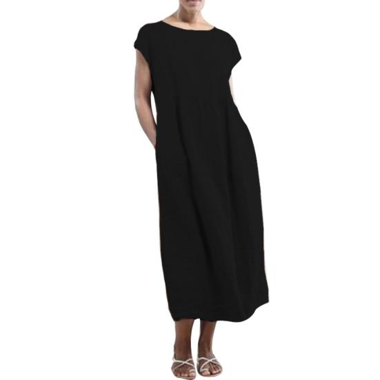 Casual Women Summer Solid Color Short Sleeve Baggy Beach Shift Kaftan Midi Dress