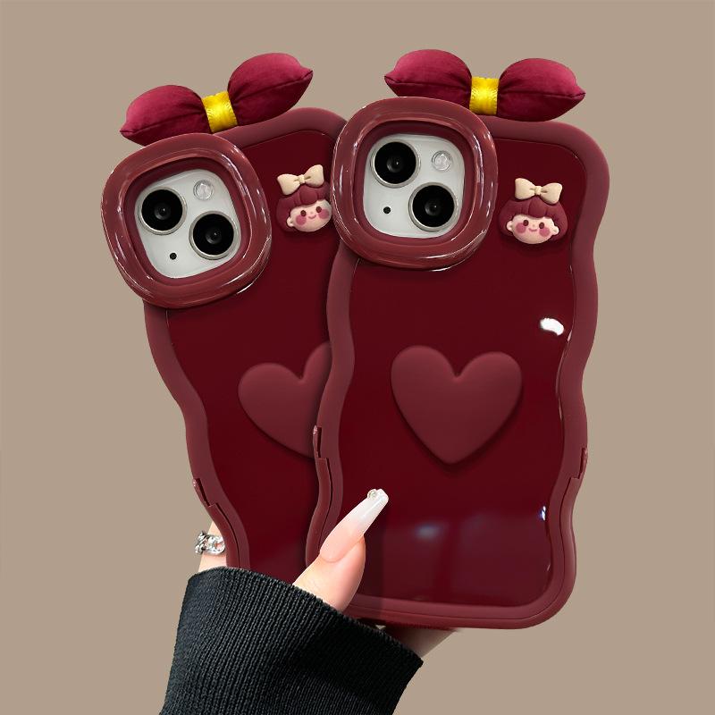 Love girl doll for apple 17promax mobile phone case iphone15 double bracket 16 bow 14 women