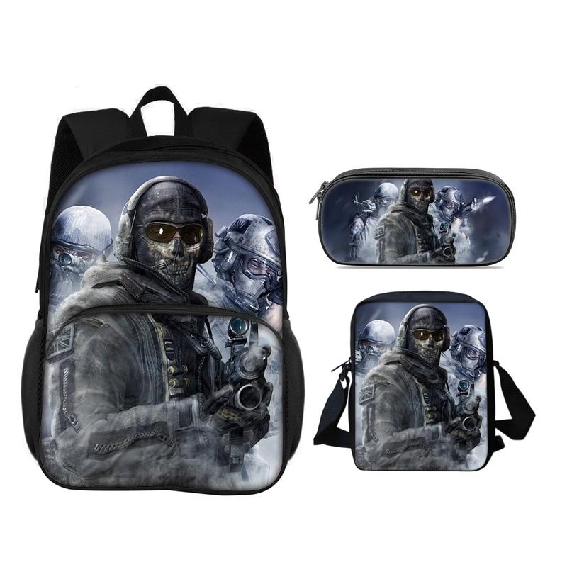 Call of Duty Round Front Bag Backpack Pen Bag shoulder Bag 3Pcs Set Print New Trendy Student Best School Companion