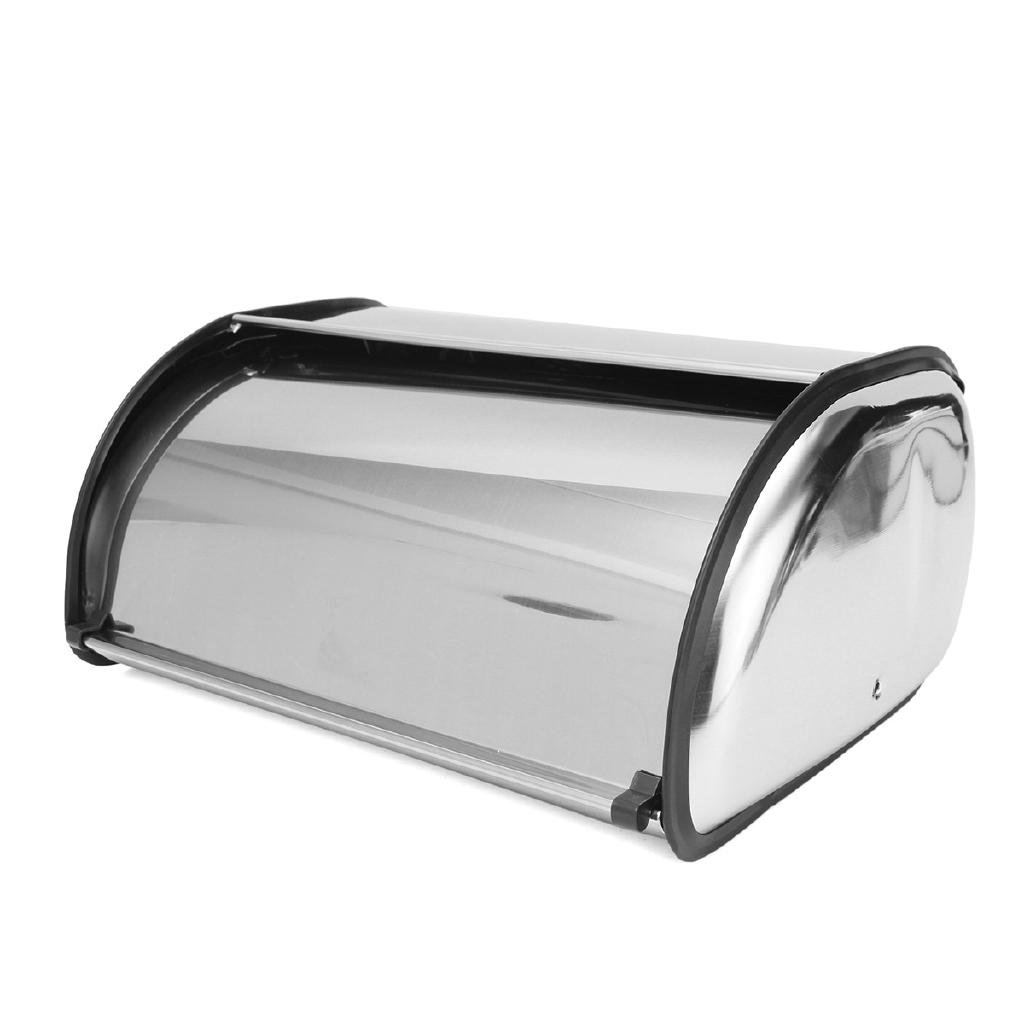 Kitchen Pastry Bread Baking Holder Kitchen Supplies Silver+Black Stainless Steel Roll Top Bread Box Storage Bin Silver Keeper Food Storage Container