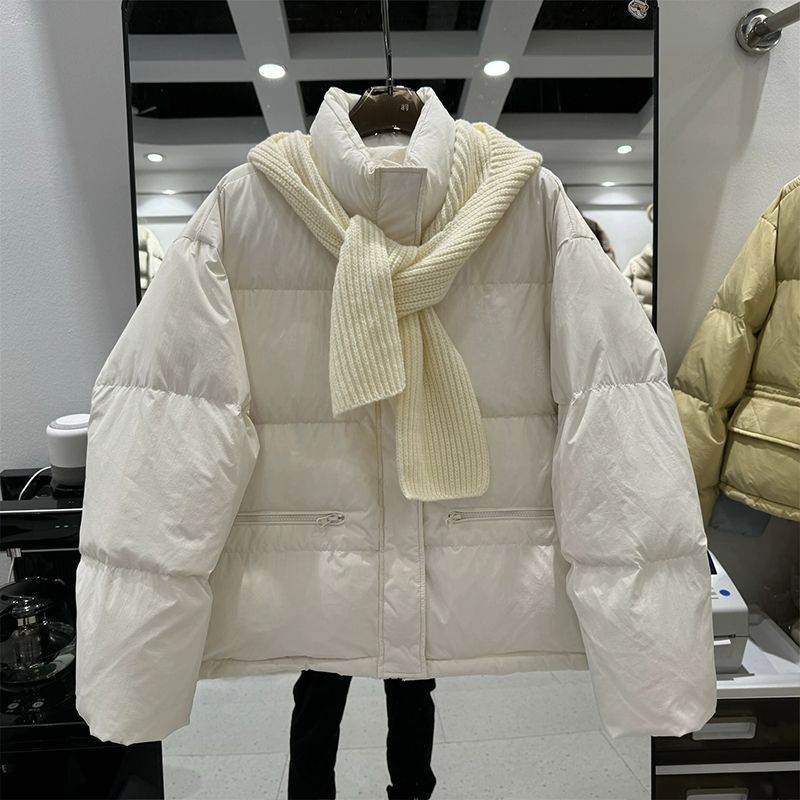 Winter Women's Fashion Short Cotton Clothes Stand-up Collar Small Scarf Warm Jacket Suit Trend