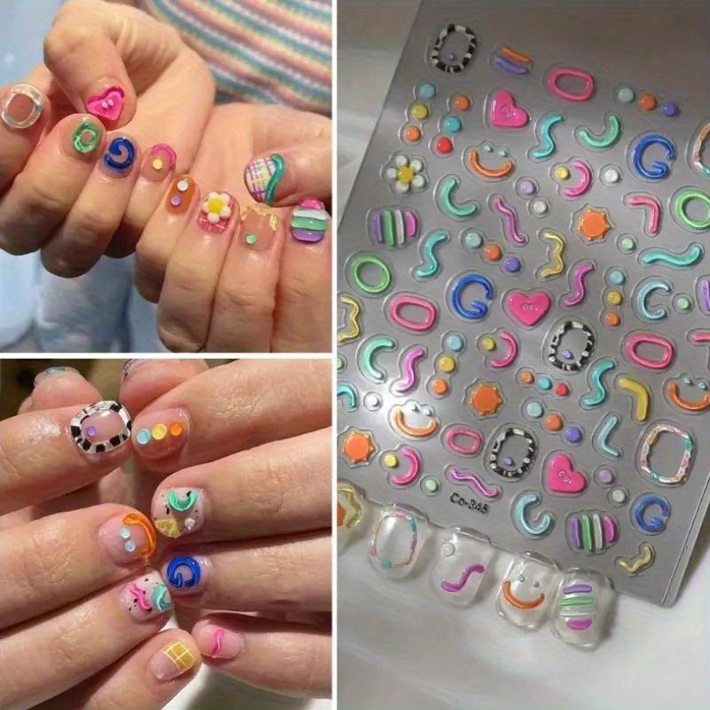 5D Embossed Jelly Nail Stickers - 3D Candy Colorful Floral & Heart Designs, Self-Adhesive Plastic Nail Art Decals for Hands, Feet, DIY Manicure